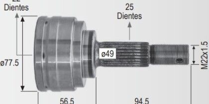 Espiga Nissan March Versa 1.6 11-17 22Int. 25Ext