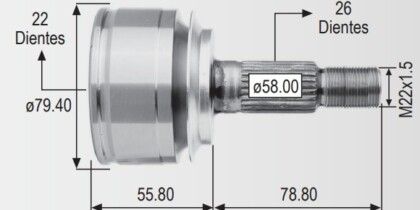 Espiga Honda Civic 1.8 02-10 S/Abs 22int,26ext