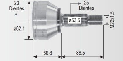 Espiga Ford Ecosport 04-07,Focus 05-09 S/Abs 23int.25ext
