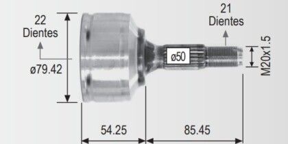Espiga Peugeot 206 98-09 22int,21ext