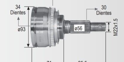 Espiga Toyota Camry Solara 92-96 C/Abs 30ext 34int 48abs