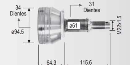 Espiga Chrysler Dakota 3.7 94-09 34int 31ext