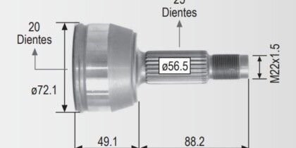 Espiga Ford Fiesta Figo 1.3 1.4 96-01 20int 25ext