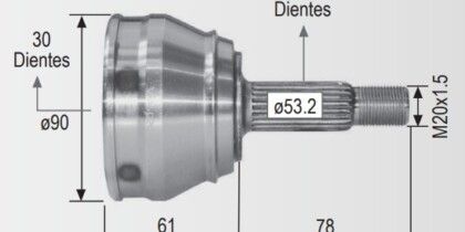 Espiga Volkswagen Golf,Jetta,Derby 92-98 A3 30int,22ext