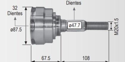 Espiga Oldsmobile Cuttlas - Chevrolet Cavalier 90-93 - Pontiac Sunfire 97-99 S/Abs 32int.33ext.